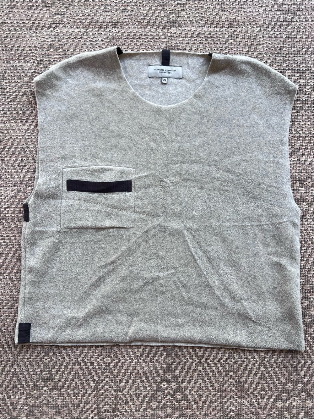 Henriette Steffensen Copenhagen XS Oatmeal Fleece Vest Tunic Scandinavian Pocket